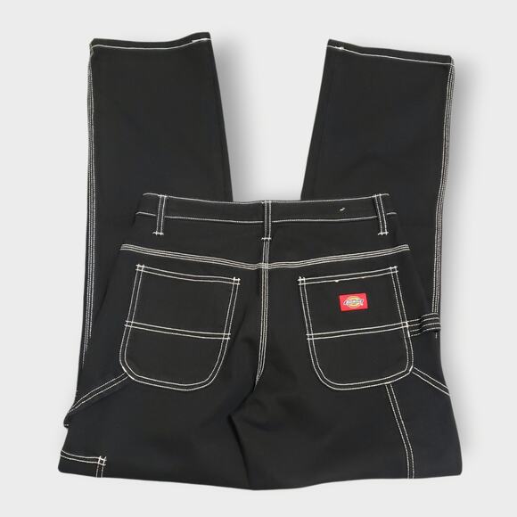 Dickies Womens Blk Wte Contrast Carpenter Pant Junior Sz 3/26 Utility Y2K Grunge - Picture 1 of 10